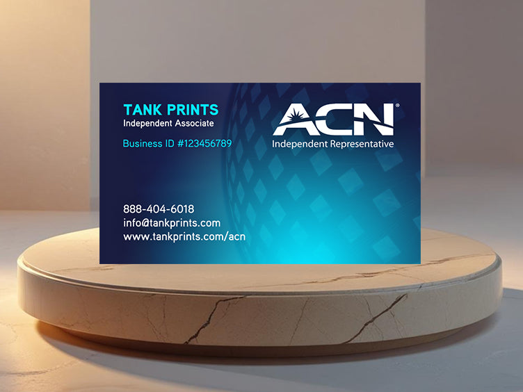 ACN Business Card Front with Blue Diamond Pattern and Modern Gradient Design