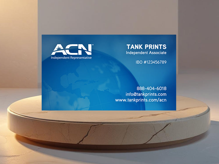 ACN Business Card Front with Blue Globe Background for Network Marketing Professionals