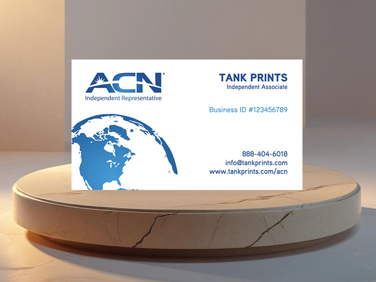 ACN Business Card Front with White Background and Blue Globe Accent