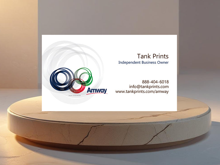 Front of Amway Rings White Business Card with Amway rings and IBO contact information – Tank Prints