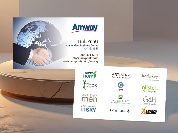 Amway business card handshake globe design – front and back
