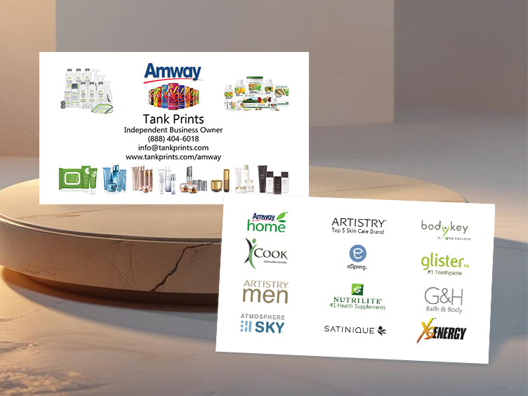 Amway business card multi-product showcase layout front and back
