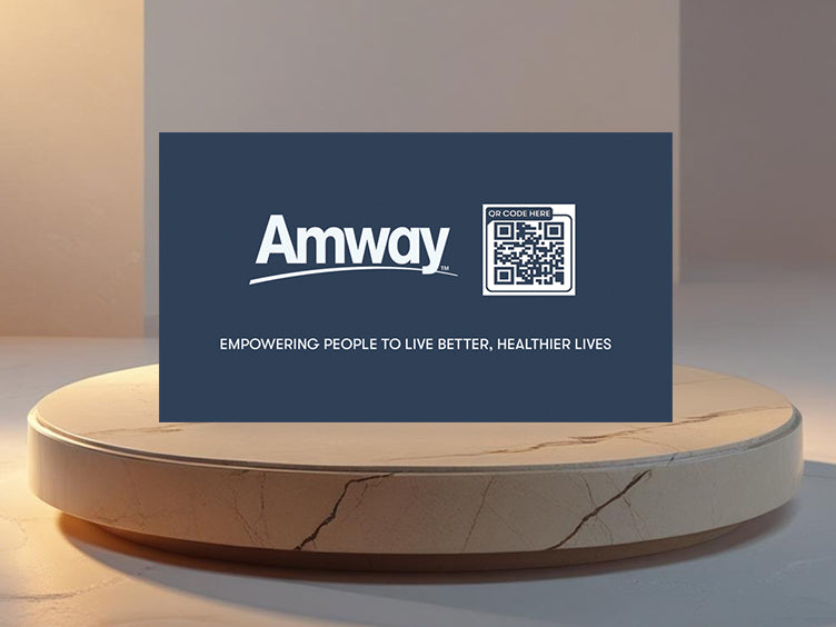 Amway business card back with Amway logo and optional QR code