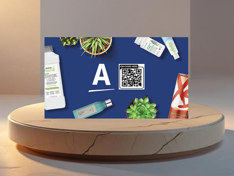 Amway business card back with Amway product collage and QR code