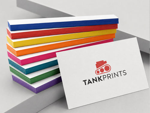 painted edge business cards with Tank Prints branding